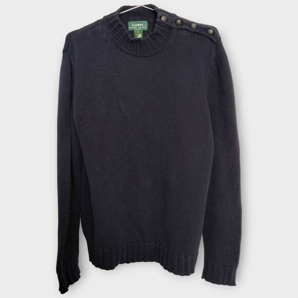 Lauren Ralph Lauren Womens Sweater Sz Large‎ Navy Cotton Nautical Coastal Preppy - Picture 1 of 9